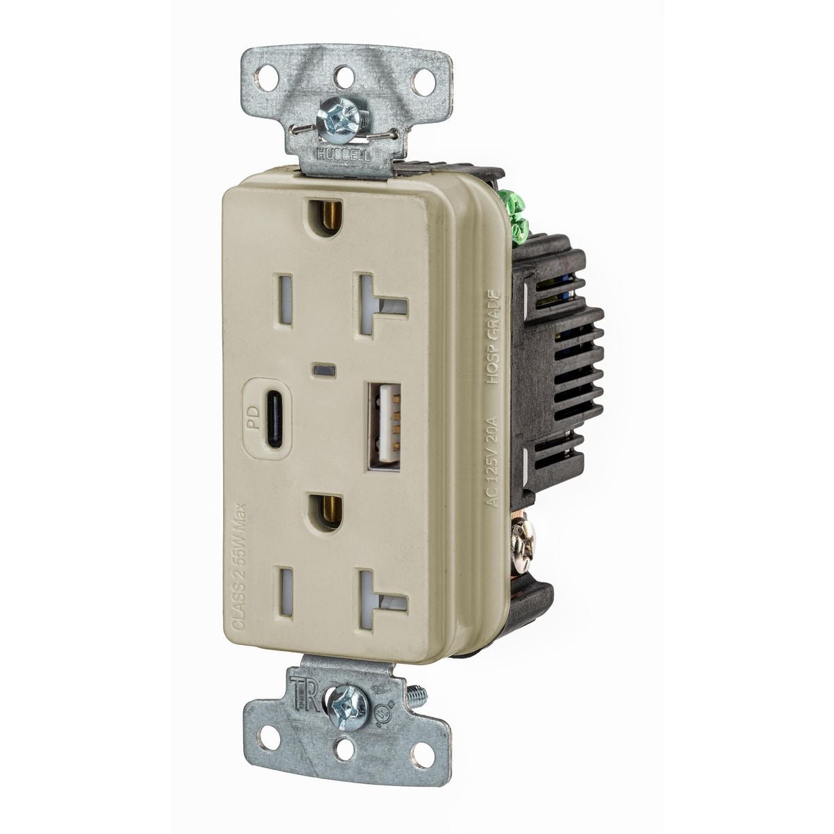 Tamper Resistant Receptacle, 2-Pole 3-Wire Grounding, 1 Type "C" Power Delivery, 1 Type "A" Standard 5V