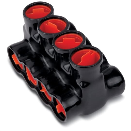 AMT Aluminum Multi-Tap Both Sides Connector, 4-Port, PVC Insulated, Wire Range 500MCM-6 Str