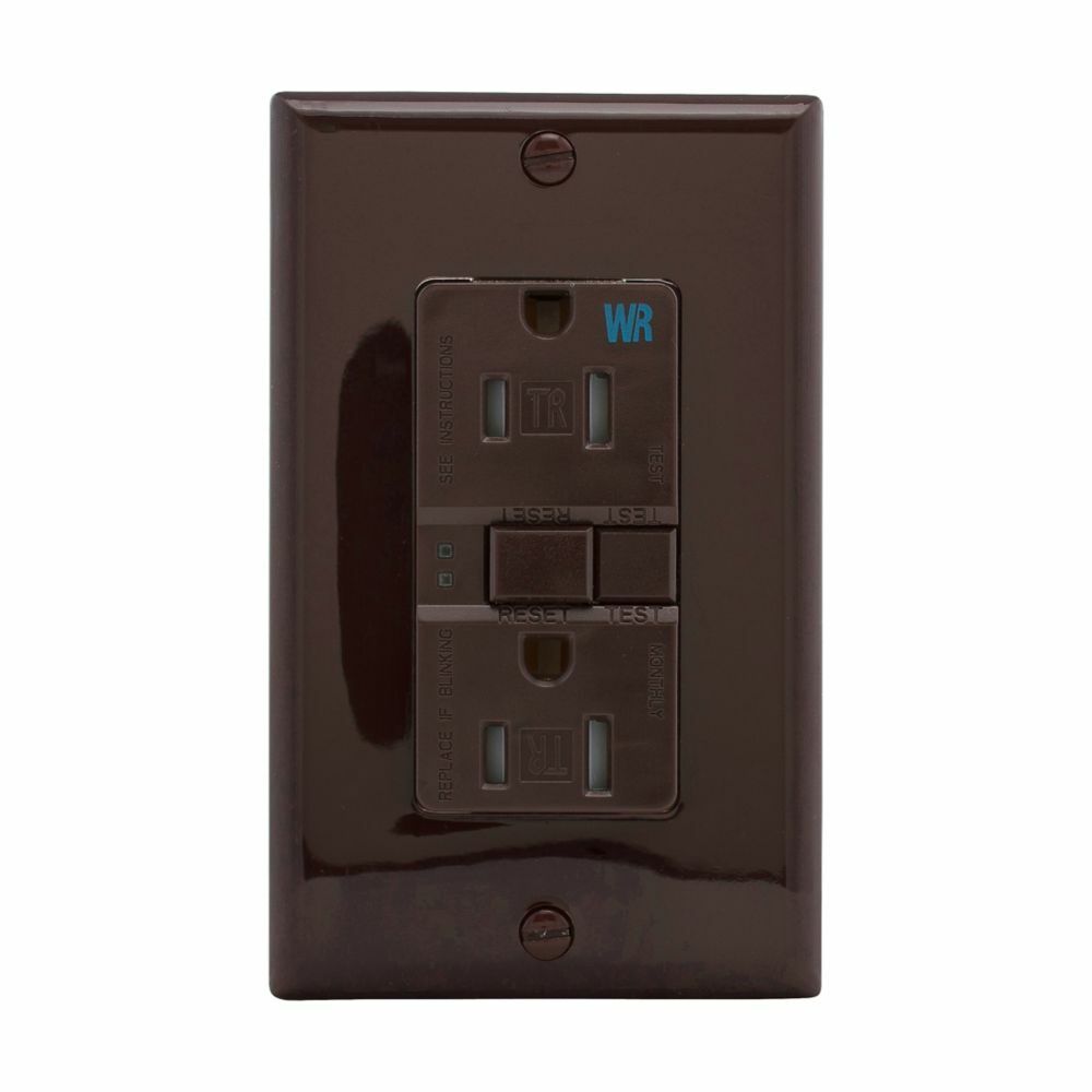 Eaton GFCI receptacle,Self-test,#14-10 AWG,15A,Residential,Commercial,Flush,125 V,Back and side wire,Brown,Brass,Tamper and weather resistant,Polycarbonate,5-15R,Two-pole,Three-wire,grounding