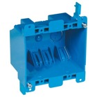 Twp-Gang Old Work Outlet Box, Volume 25 Cubic Inches, Length 3-15/16 Inches, Width 3-1/8 Inches, Depth 2-3/4 Inches, Color Blue, Material PVC, Mounting Means Mounting Ears and Two Swing Clamps