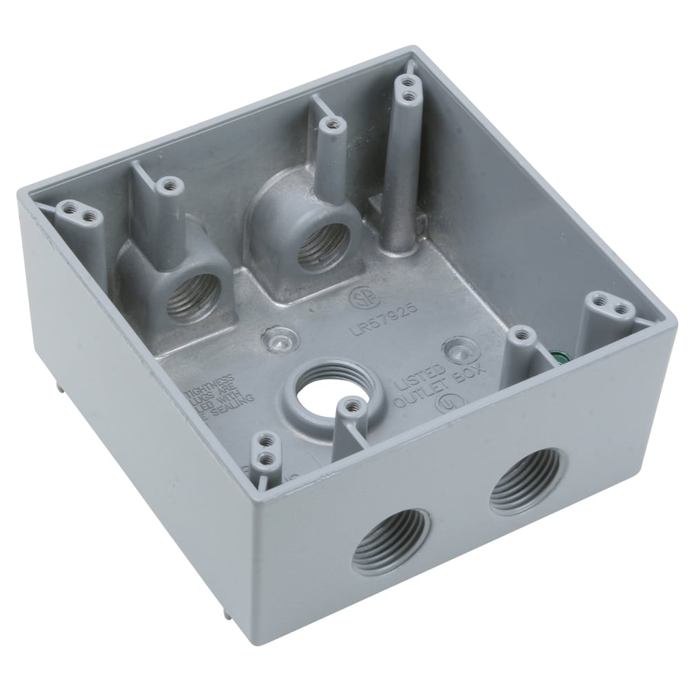 Weatherproof 2 Gang Box, 5 hole 1/2, 30.5 Cu.In.,Gray (2 Holes Each End, 1 Hole in Back)