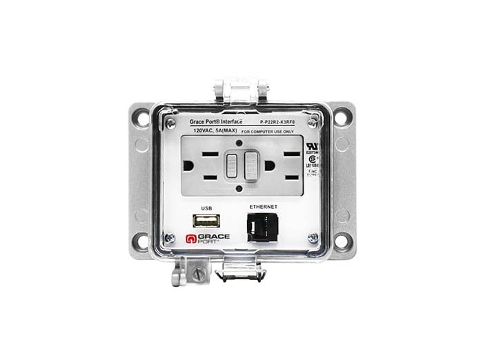 PANEL INTERFACE CONNECTOR WITH USB TYPE A/F TO USB TYPE A/F, RJ45, PANEL MOUNT HOUSING, UL TYPE 4, GFCI DUPLEX INSIDE-OUTLET, NO OUTLET