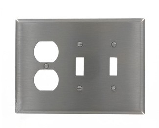 3-Gang 2-Toggle 1-Duplex Device Combination Wallplate, Oversized, Device Mount, Stainless Steel