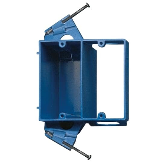 Two gang non-metallic dual voltage box/bracket., 20.5 cubic inch.