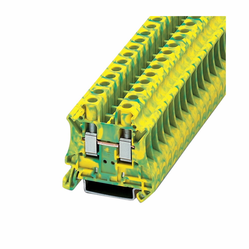 Eaton XB IEC terminal block, Screw connection single level ground block, Green/yellow, 8 AWG/6 mm2 maximum wire, IEC #15-3 AWG, UL #14-1/0 AWG wire