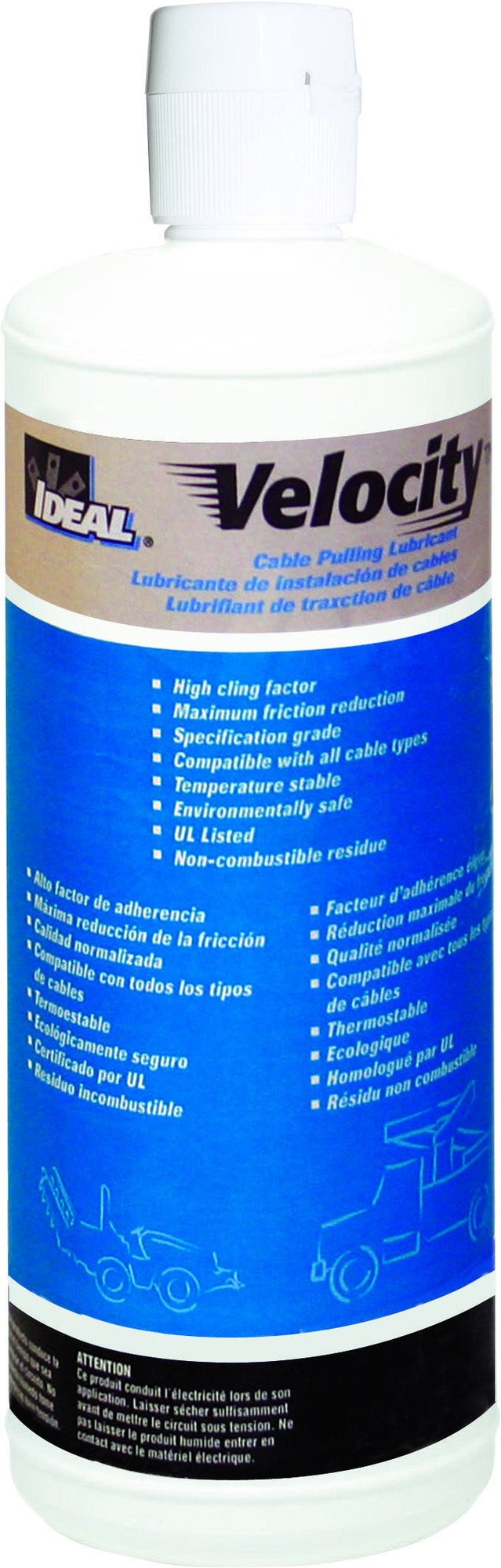 Velocity Lubricant, Size: 1 QT, Container: Squeeze Bottle, Specific Gravity: 0.98, Plastic Safe: Yes, Voc: 1.7 GPL (As Packaged, Minus Water), Working Temperature: 25 - 140 DEG F, Boiling Point: 212 DEG F (100 DEG C), Percent Volatile By Volume: Less Than 90 PCT, Percent Solid By Weight: Less Than 5 PCT, Ivory Translucent Gel, 6.5 - 8 pH, Solubility In Water: Moderate, Storage Temperature: 40 - 140 DEG F, Ul Listed, For Wire Pulling