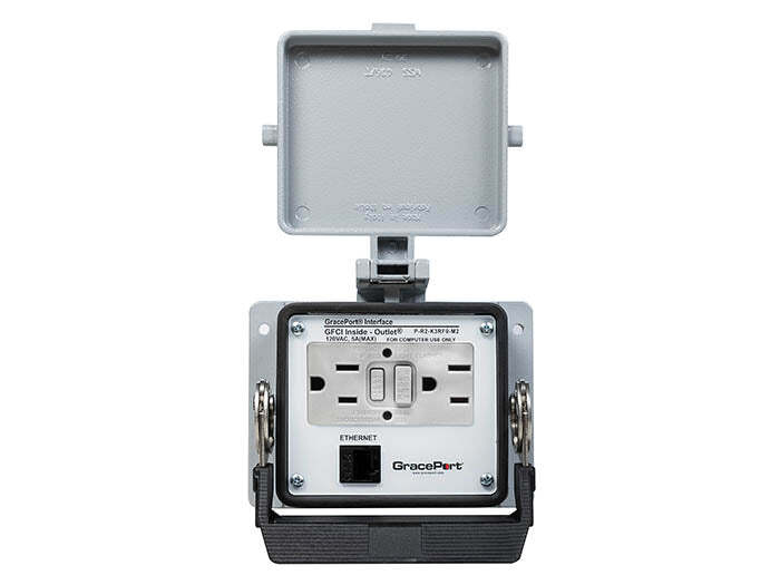 PANEL INTERFACE CONNECTOR WITH CAT 5E RJ45, PMH AND METAL COVER, GFCI DUPLEX INSIDE-OUTLET, NO CIRCUIT BREAKER