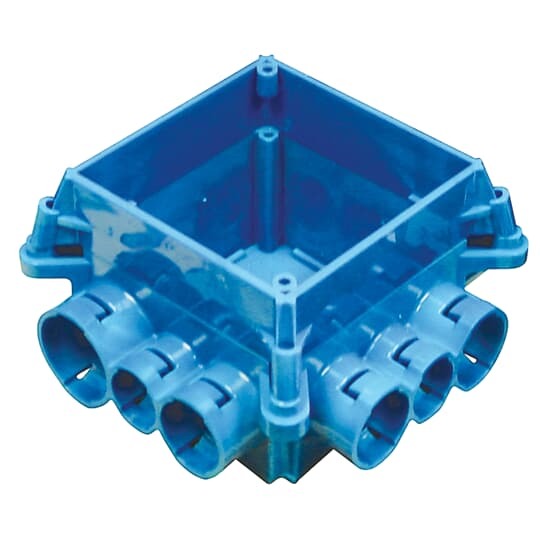 Non-metallic square mud box with 4 inch. square ring and 12 integral connectors. 44.6 Cubic Inch Capacity.