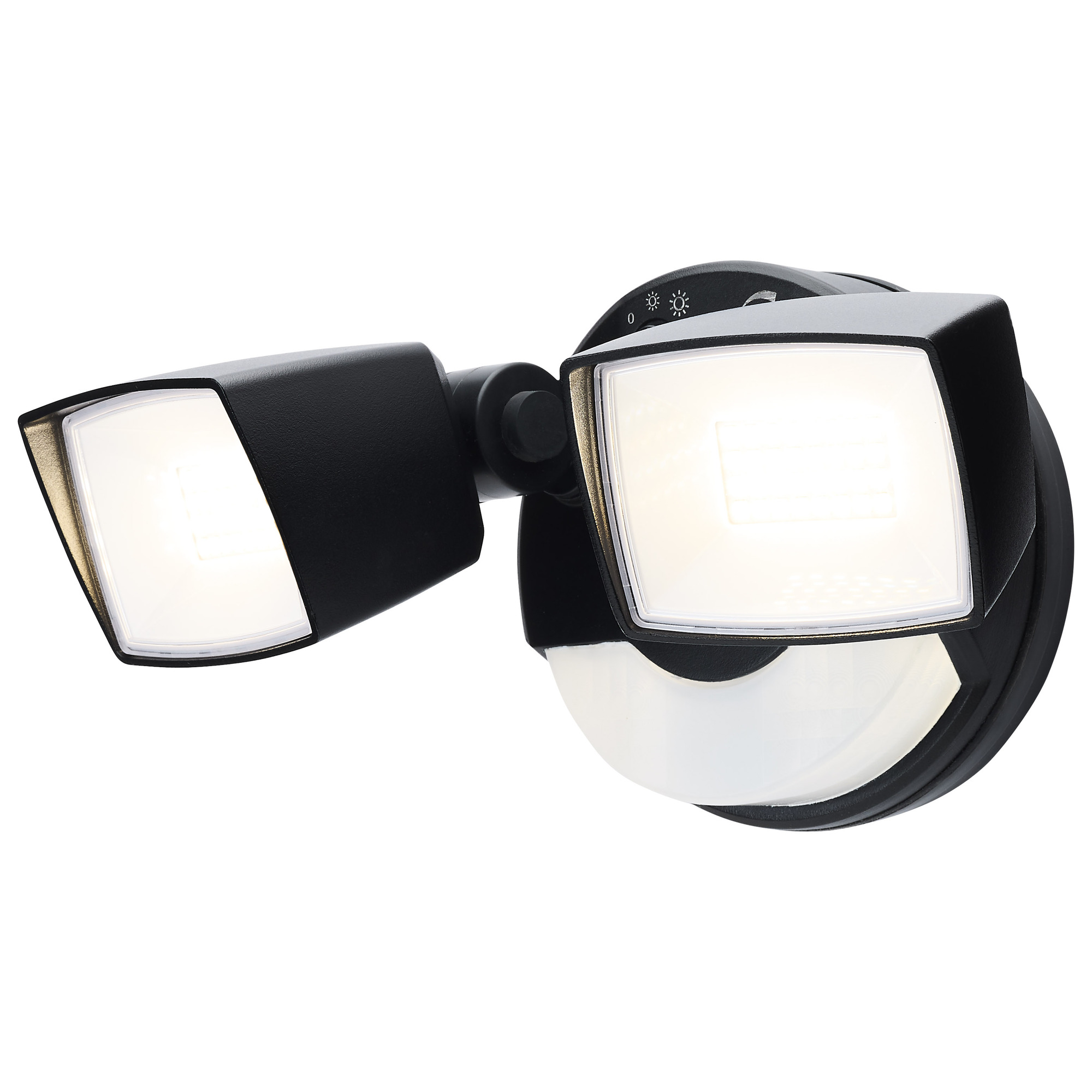 LED Security Light with Nightlight - PIR Sensor - Dual Head - Field Selectable - Black Finish