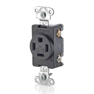 20-Amp, 125/250V Single Receptacle, Straight Blade, Commercial Grade, Grounding, Black