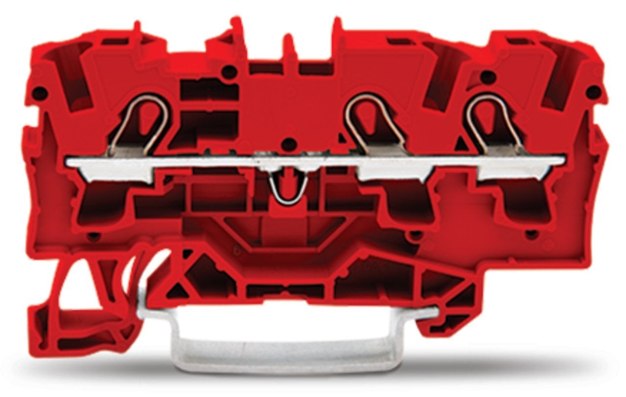 3-conductor through terminal block; 4 mm; suitable for Ex e II applications; side and center marking; for DIN-rail 35 x 15 and 35 x 7.5; Push-in CAGE CLAMP; 4,00 mm; red