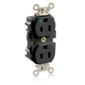 15 Amp, 125 Volt, Wide Body Duplex Receptacle, Straight Blade, Hospital Grade, Self Grounding, Black