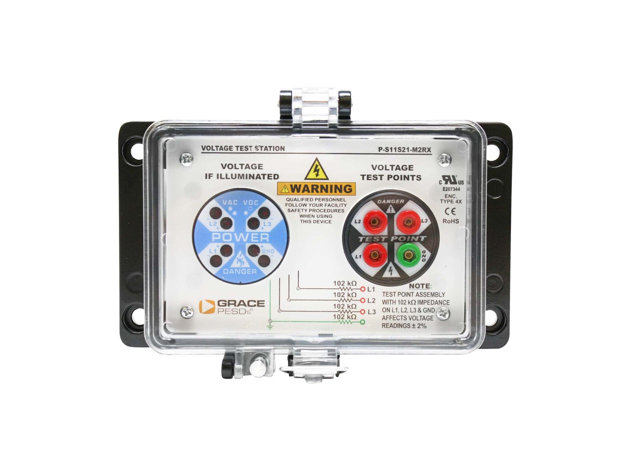 Voltage Test Station with Mulit-Environment Flashing Voltage Indicator and Safe-Test Point, Horizontal Mount, UL Type 4X Housing