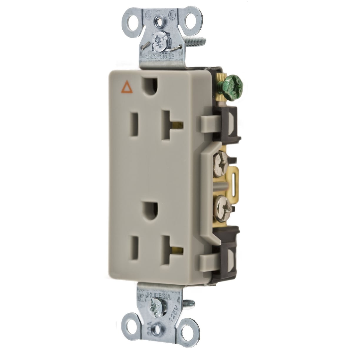 Straight Blade Receptacle, Decorator Duplex, Commercial Grade, Corrosion Resistant, Smooth Face, 20A 125V, 2-Pole 3-Wire Grounding, 5-20R, Back and Side Wired