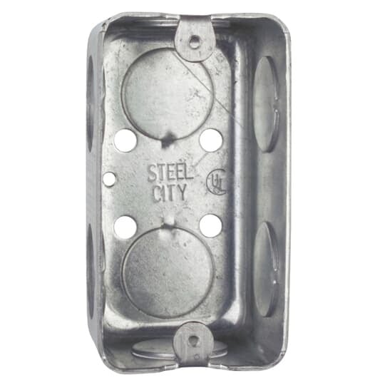 One Gang Utility Box, 13.0 Cubic Inches, 4 Inches Long x 2-1/8 Inches Wide x 1-7/8 Inches Deep, 3/4 Inch Knockouts, Pre-Galvanized Steel, Drawn Construction, For use with Conduit