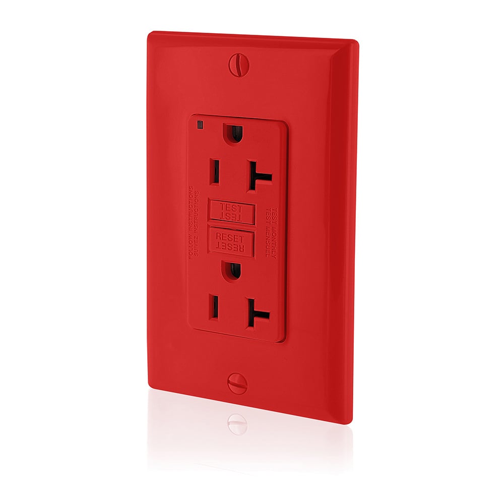 Self-Test, Non-Tamper Resistant, GFCI Receptacle, Nema 5-20R, 20A-125V @ Receptacle, 20A-125V Feed-Through -Red