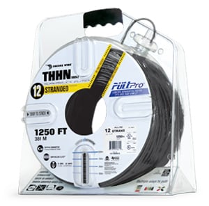 106100801455 PullPro THHN Wire, 12 AWG, Stranded, Black, 1250x2=2500 ft