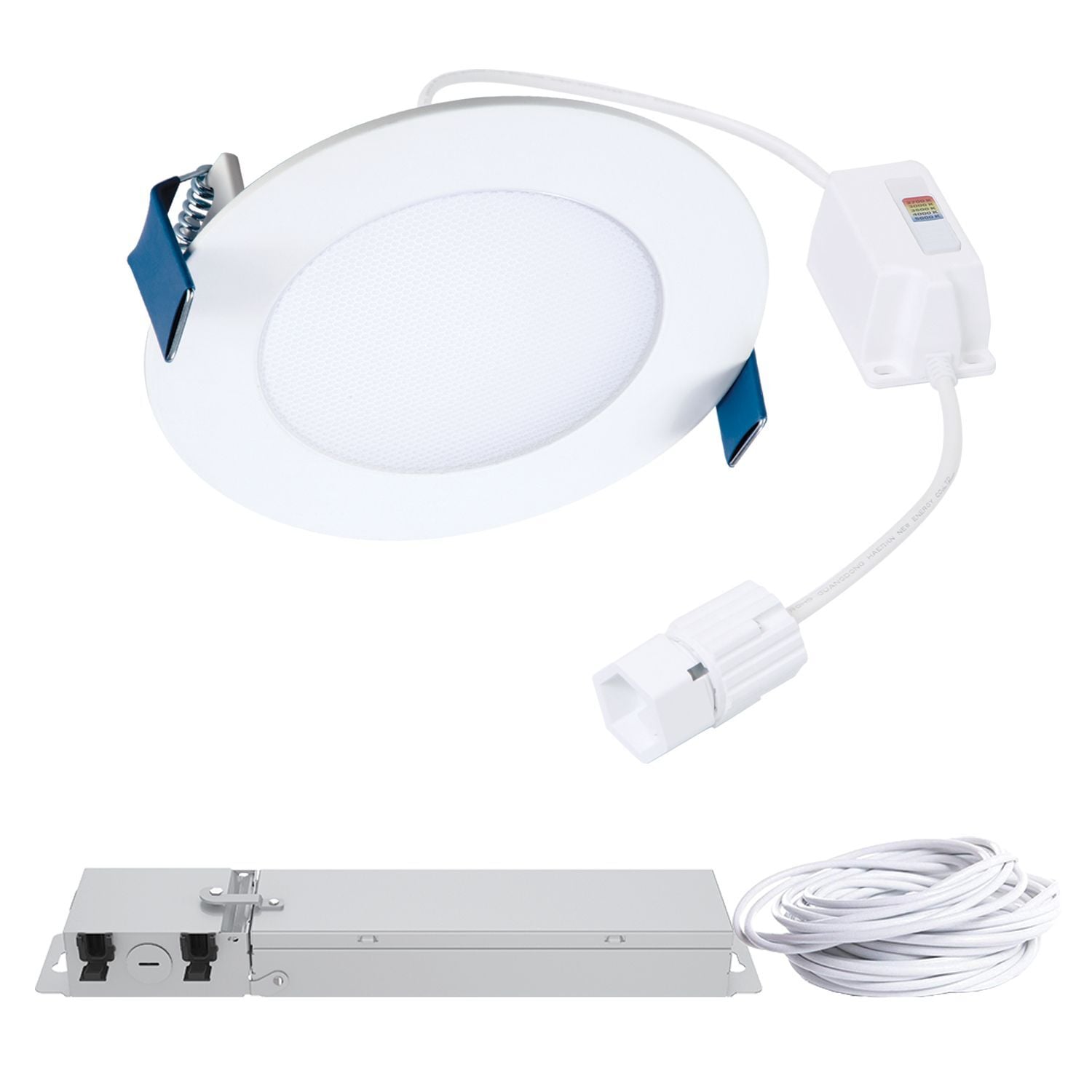 4-inch HLB QuickLink Low Voltage Lighting, 600 lumens (nominal), 90 CRI min, 5-color selectable CCT, 120V, phase cut 5% dimming.