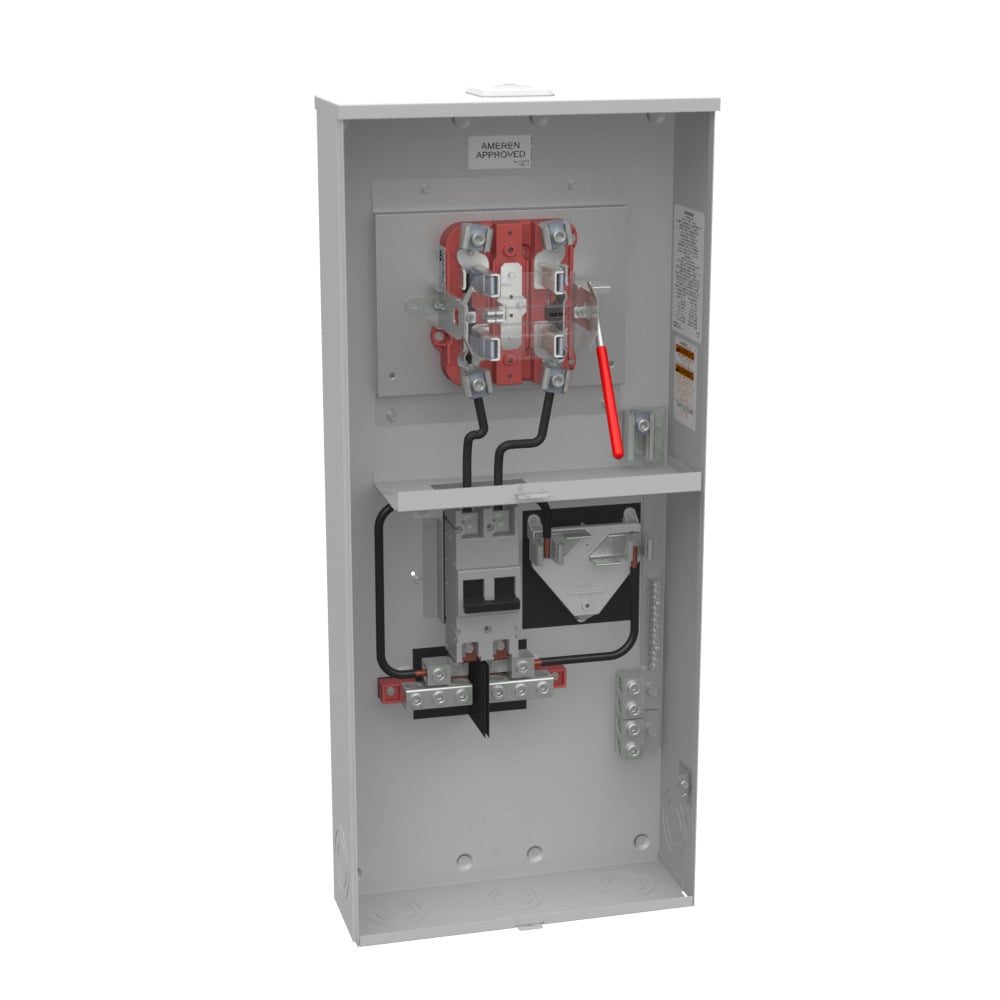 U4834-XL-200-5T9 5 Term, Ringless, Small Closing Plate, 1-200 Amp, Main Breaker, 5th Term 9 Oclock Position, 1-100 Amp, AUX Breaker, Provision