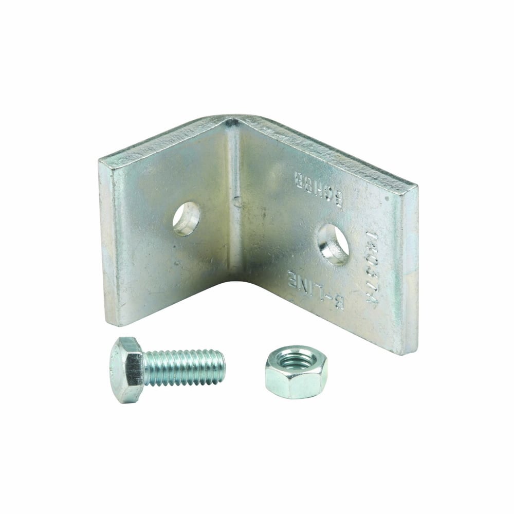 Eaton B-Line series datacomm and low voltage support fasteners, BCHK2 includes: Angle bracket (.320"? and .390"? holes) and 1?4"-20 x 1?2" hex head cap screw and hex nut, Angle bracket, Steel