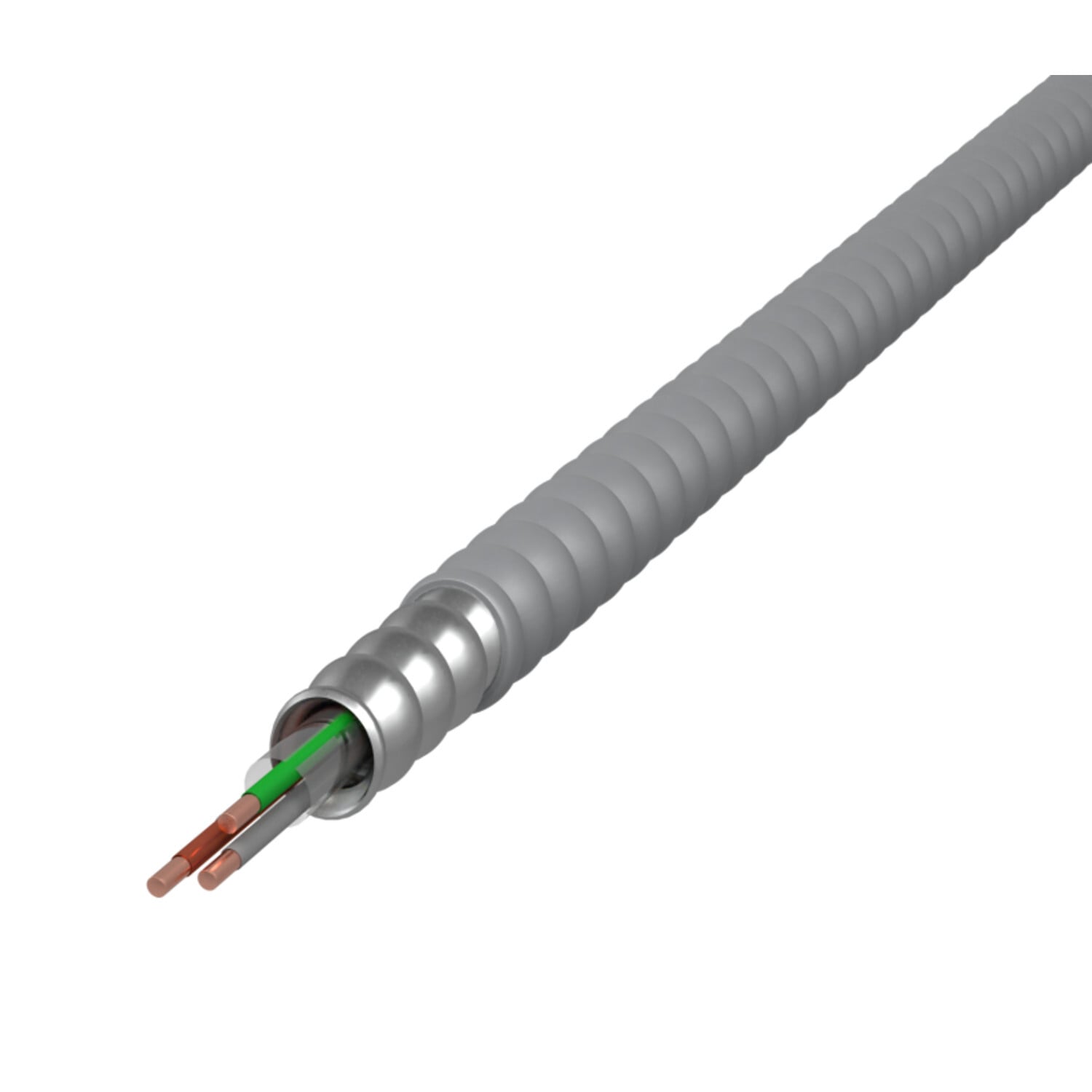 Parking Deck/Lot Cable, Type MC Jacketed Cable, Galvanized Interlocking Steel Strip with Gray PVC Jacket. Assembly Cover: Polypropylene Tape. Max Temperature Rating: 90 DEG C (Dry), 75 DEG C(Wet). Insulated 12 AWG Green Solid Copper Grounding Conductor.  UL Listed for -40 DEG C low temperature. UL listed for cable tray use. UL listed for Direct Burial including concrete encasement and wet locations. UL listed sunlight resistant and oil resistant II.UL 83, 1479, 1569, 1581, 2556. 3 Conductors, 12 AWG. Colors: Black, Red, White, Green. 250 FT.
