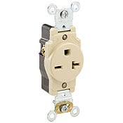 20 Amp, 250 Volt, Industrial Heavy Duty Grade, Single Receptacle, Straight Blade, Self Grounding, Light Almond