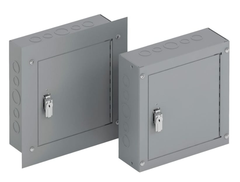 utility enclosures, 30" height, 6" length, 24" width, NEMA 1, Hinged cover, TCS cabinet, Surface mounted, Medium single door, Thru holes, Carbon steel