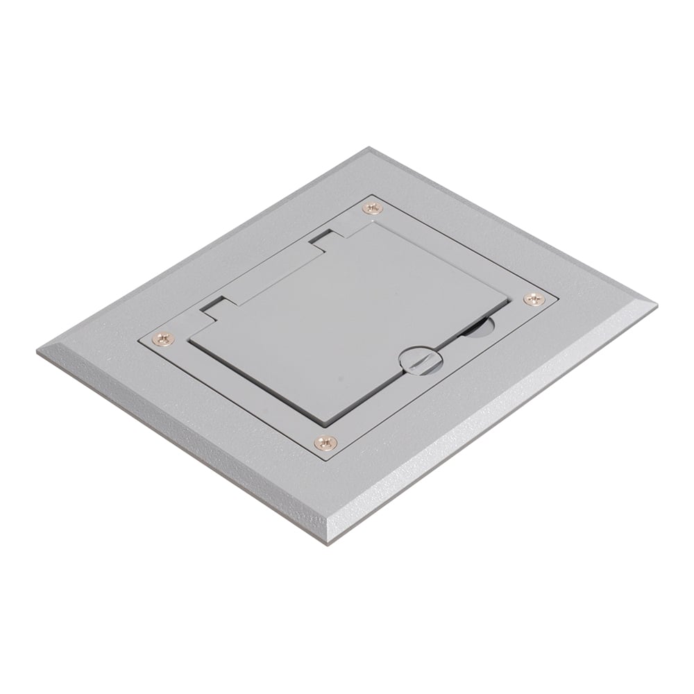 Gray non-metallic single gang frame kit with flip lid cover. Includes (1) 20A decorator style receptacle, (1) gasket, low voltage insert and installation screws. Flip lid cover can be opened in any direction.