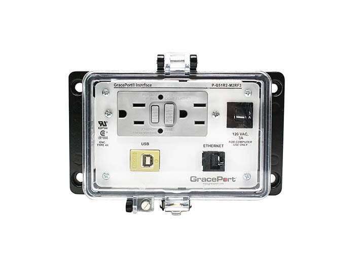 PANEL INTERFACE CONNECTOR, USB TYPE B/F TO USB TYPE A/F, CATEGORY 5E RJ45, PMH, UL TYPE 4X, GFCI DUPLEX INSIDE-OUTLET, 3 AMP CIRCUIT BREAKER
