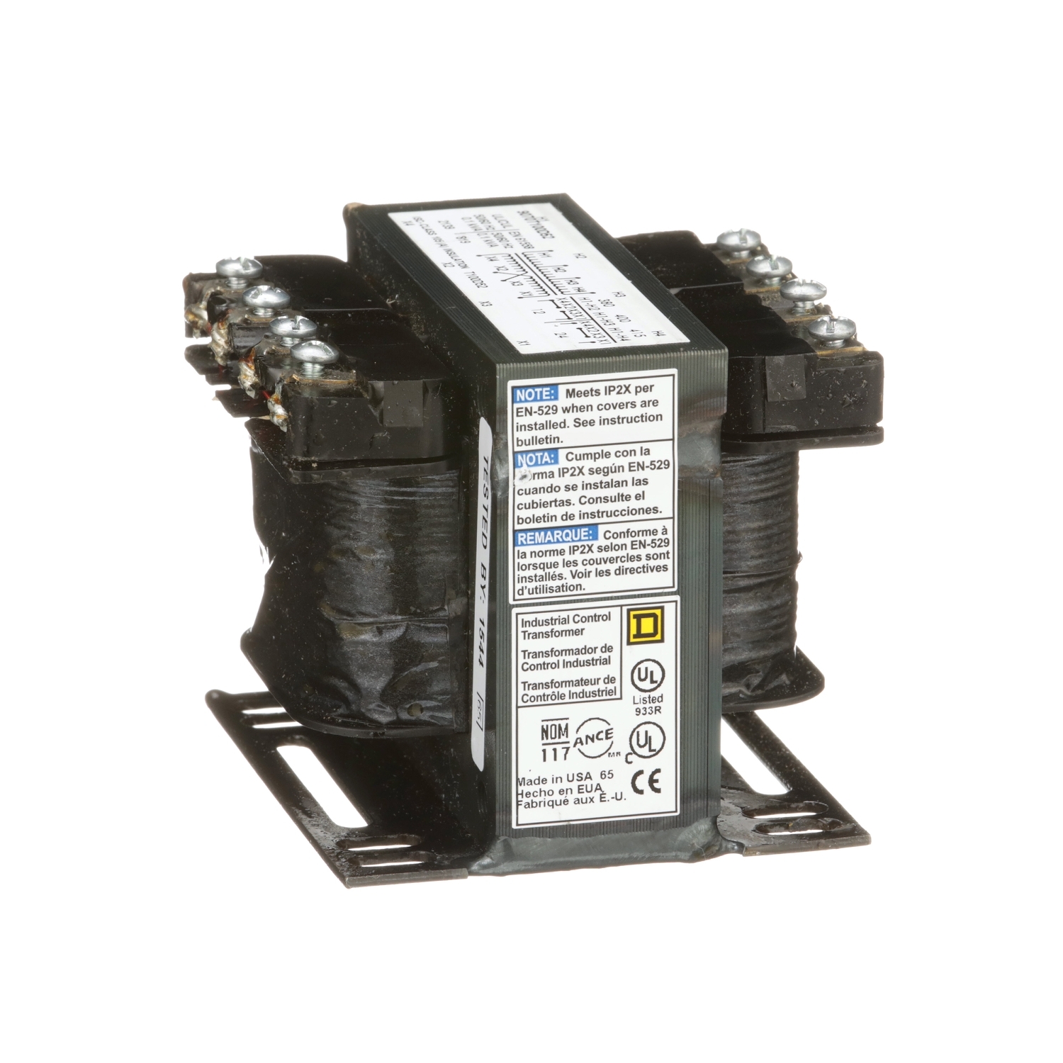 Transformer, Type T, industrial control, 100VA, 1 phase, 380/400/415V primary, 12/24V secondary, 55C rise