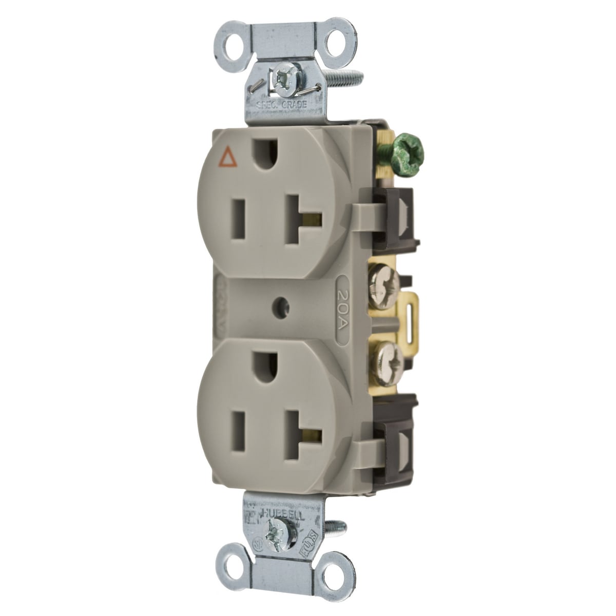Straight Blade Duplex Receptacle, Commercial Grade, Corrosion Resistant, 20A 125V, 2-Pole 3-Wire Grounding, 5-20R, Side Wired