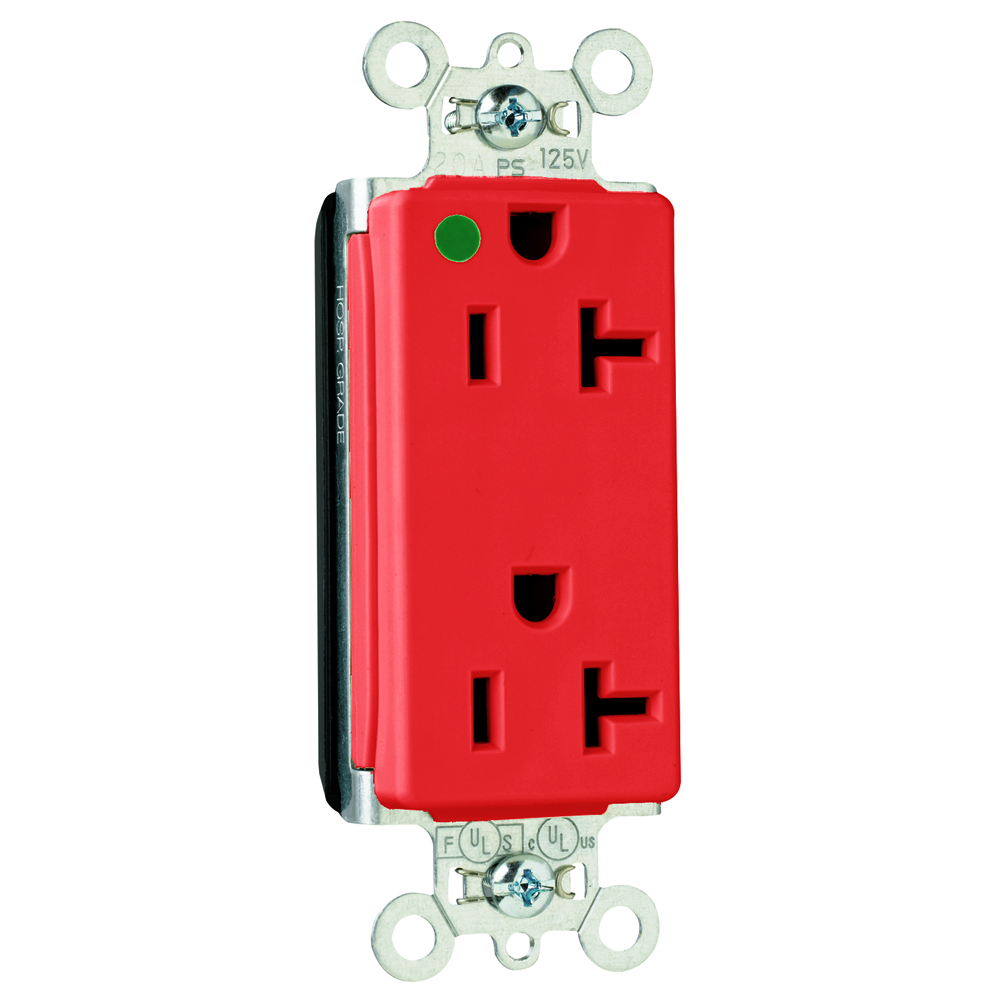 PlugTail Decorator Hospital Grade Duplex Receptacle 20amp 125volt Red