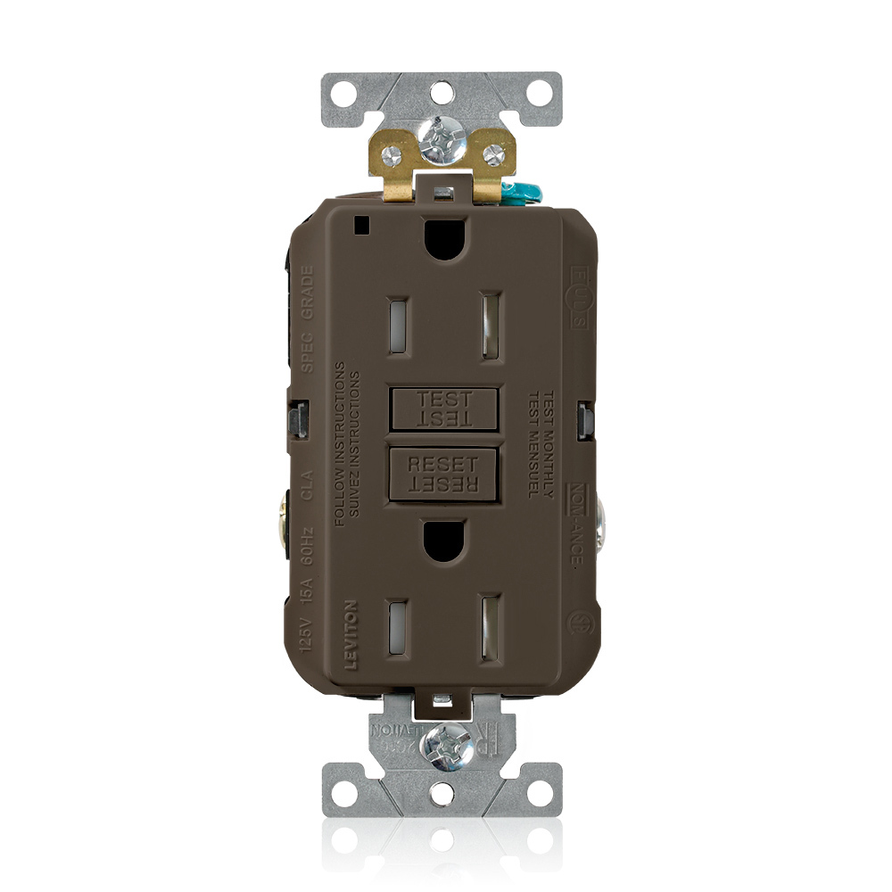 SmartlockPro Self-Test Tamper-Resistant GFCI Duplex Receptacle Outlet, Extra Heavy-Duty Industrial Specification Grade, 15 Amp,125 Volt, Back or Side Wire, NEMA 5-15R, 2-Pole, 3-Wire, Self-Grounding - Brown