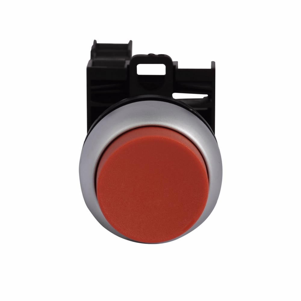 Eaton M22 modular pushbutton M22 Pushbutton, Complete Device, 22.5 mm, Extended, Momentary, Non-illuminated, Bezel: Silver, Button: Red, 1NO, IP67, IP69K, NEMA 4X, 13