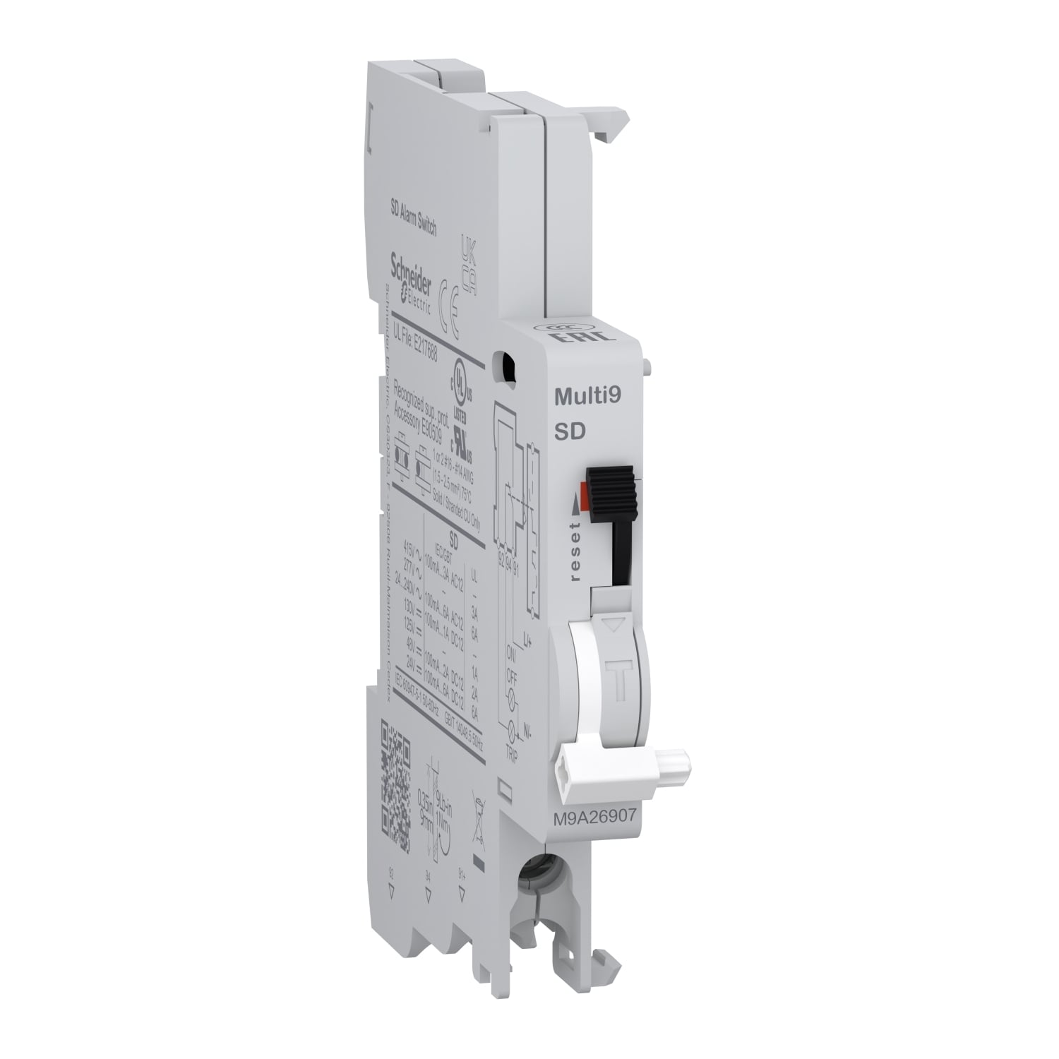Auxiliary contact, Multi9 M9A, SD, 1 C/O, 100mA to 6A, 24VAC to 415VAC, 24VDC to 130VDC, bottom connection