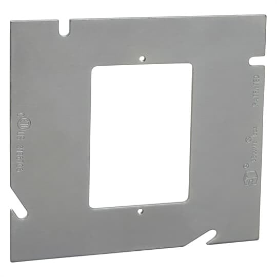 Single Gang Device Extension Ring, 5 Inches Square, Pre-Galvanized Steel, Flat