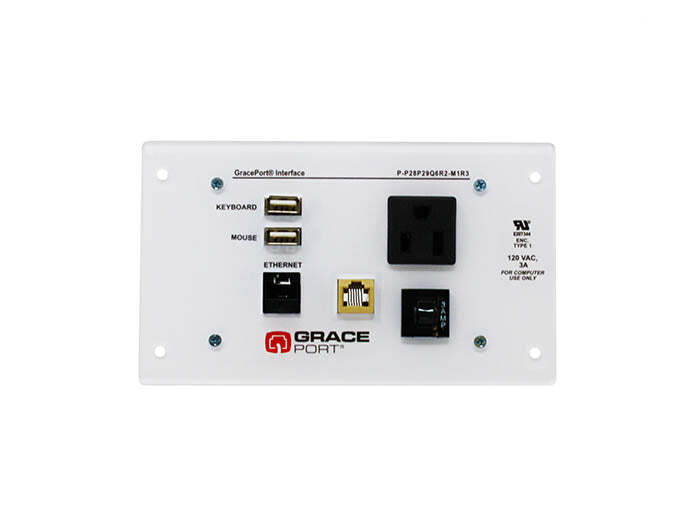 Panel Interface Connector with USB Keyboard, USB Mouse, RJ-11/12 F/F, Category 5e Ethernet, Panel Mount Insert (6.50 in x 3.78 in), UL Type 1, Simplex Outlet , 3 Amp Circuit Breaker