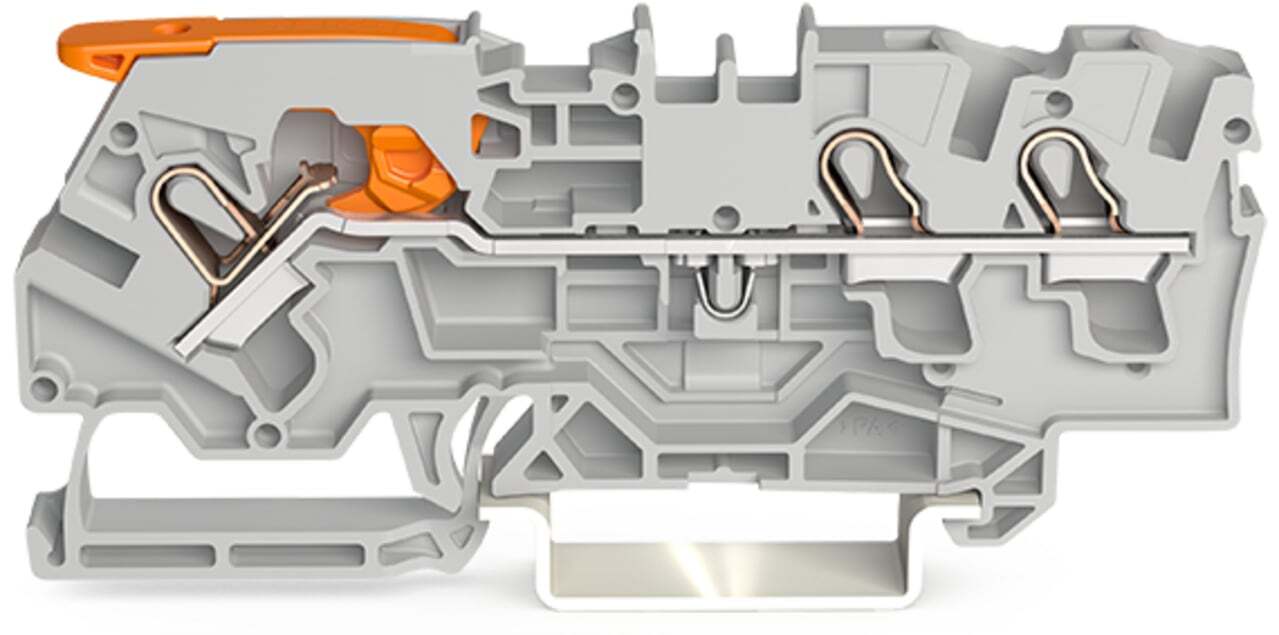 3-conductor through terminal block; with lever and Push-in CAGE CLAMP; 4 mm; with test port; side and center marking; for DIN-rail 35 x 15 and 35 x 7.5; Push-in CAGE CLAMP; 4,00 mm; gray