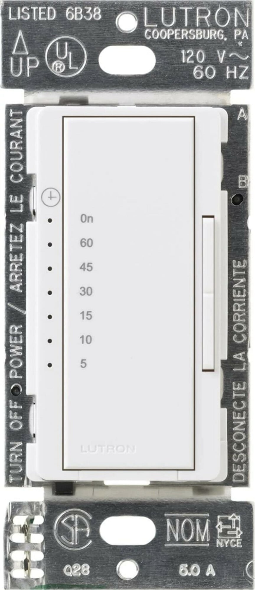 Maestro Countdown Timer, Multi-location/single-pole, neutral required, 120V/600W/VA (5A) in white