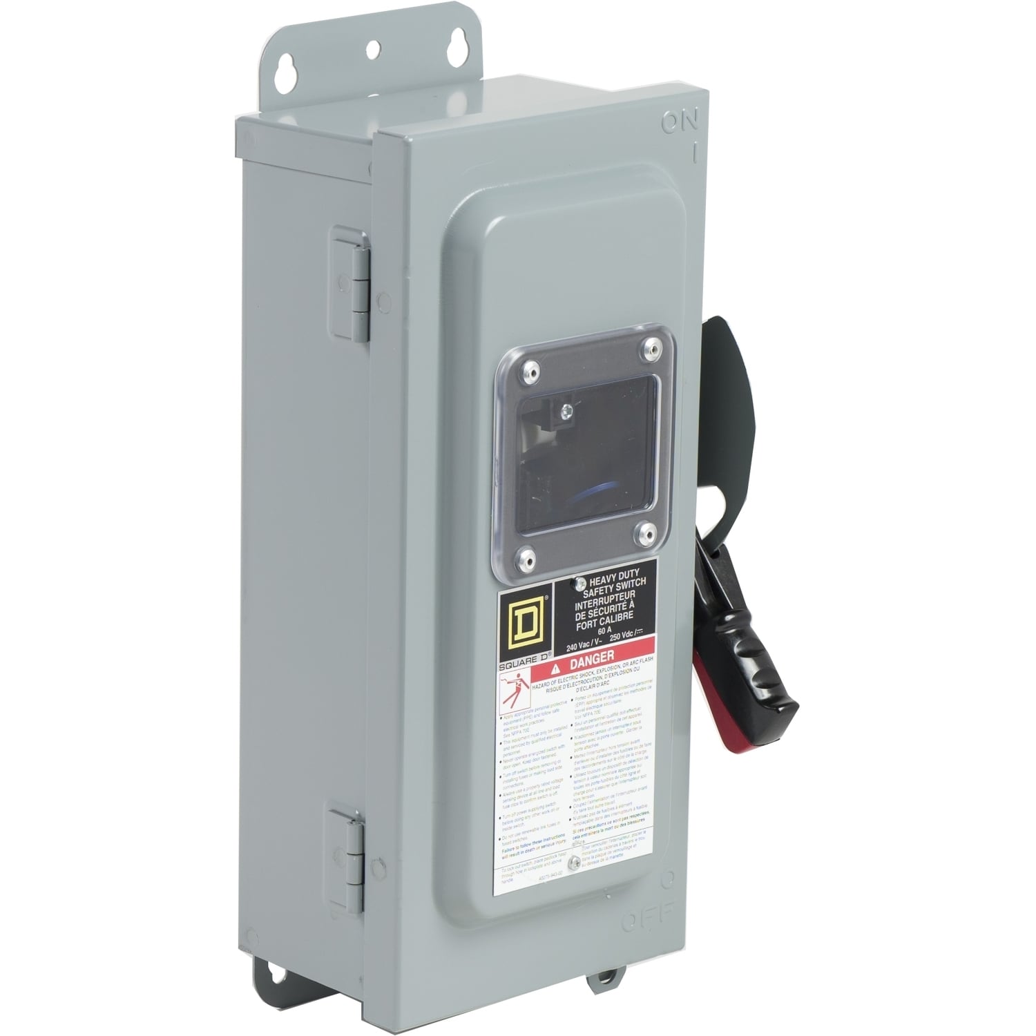 Safety switch, heavy duty, fusible, 60A, 240VAC, 250VDC, 2 poles, 15HP, NEMA 12, neutral