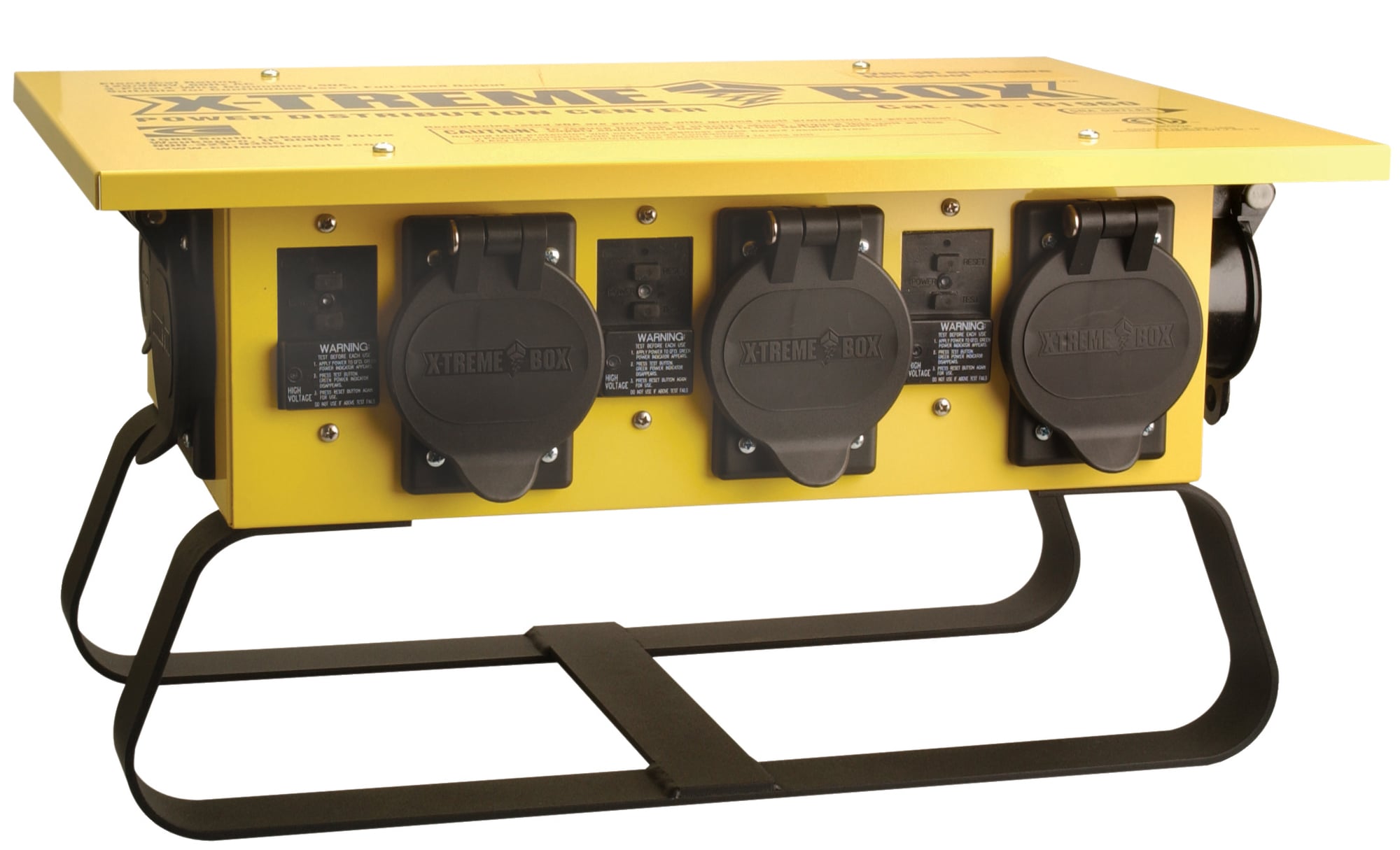 Traditional Single Phase Temporary Power Distribution Box, 125/250V 50A 3P4W Input & Feed-Thru, 6 x 125V 20A L5-20 + 1 x 250V 30A L6-30 Receptacles