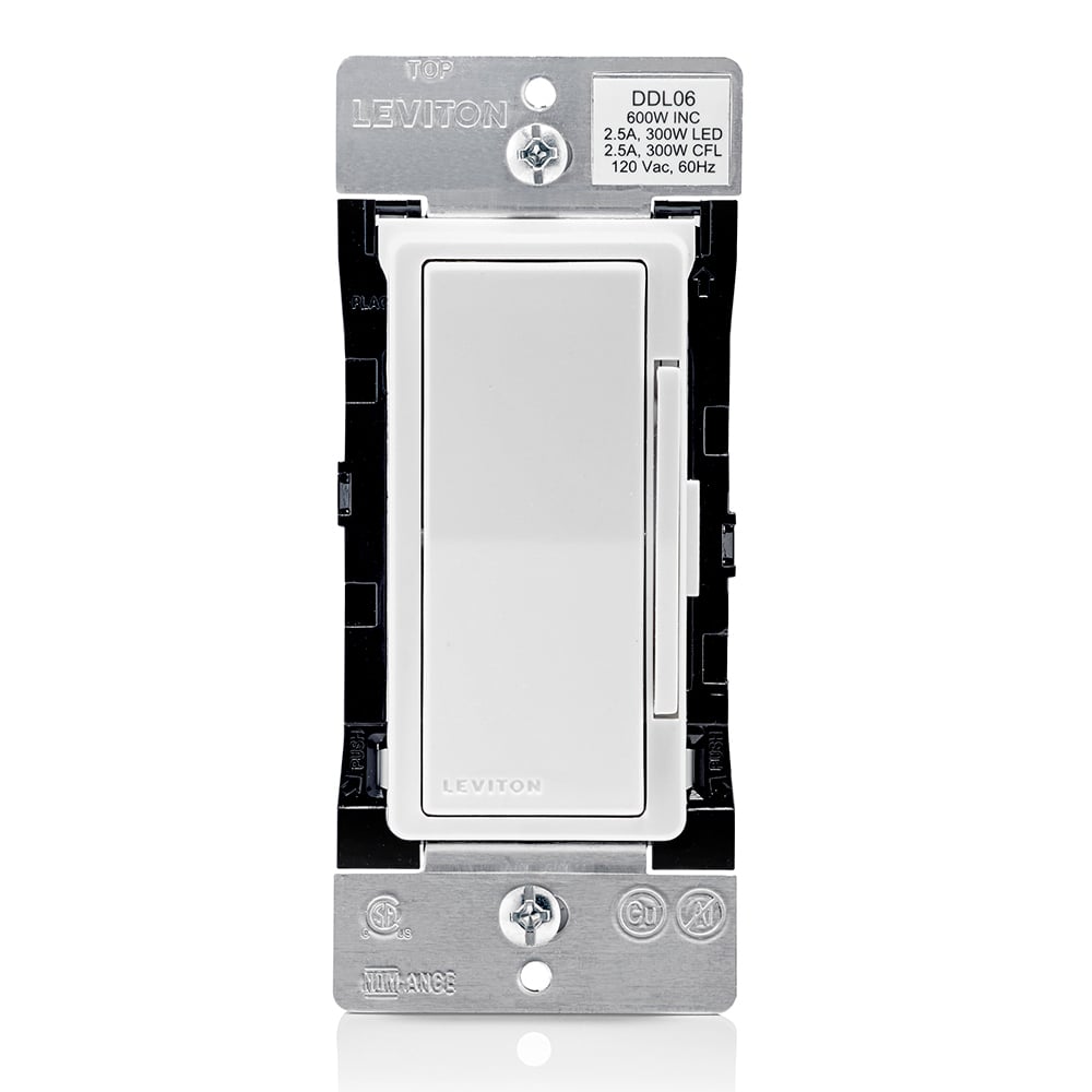 Decora Digital Universal Dimmable LED, CFL and Incandescent Digital Dimmer, 300W Dimmable LED and CFL, 600W Incandescent 120V, 60Hz, Single Pole and 3-Way/Multi-location control, LED locator and brightness display. White face assembled on device, Ivory and Light Almond faces included. Ground wire required for installation. Wallplate sold separately.
