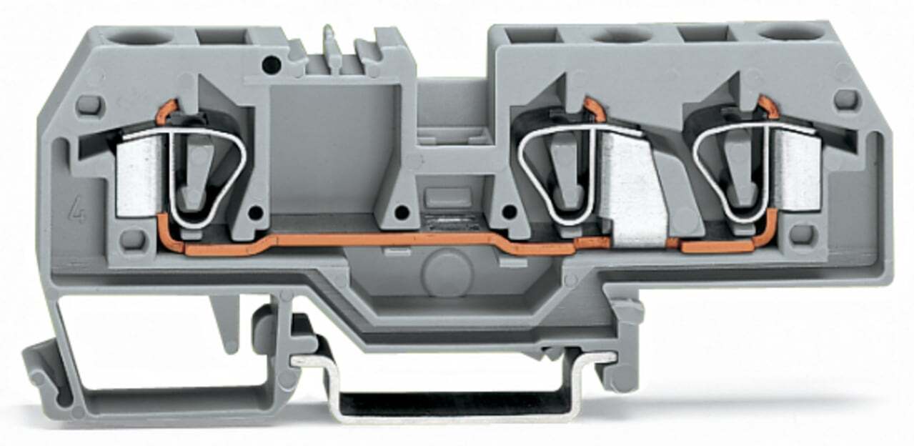 3-conductor through terminal block; 6 mm; suitable for Ex e II applications; center marking; for DIN-rail 35 x 15 and 35 x 7.5; CAGE CLAMP; 6,00 mm; light gray