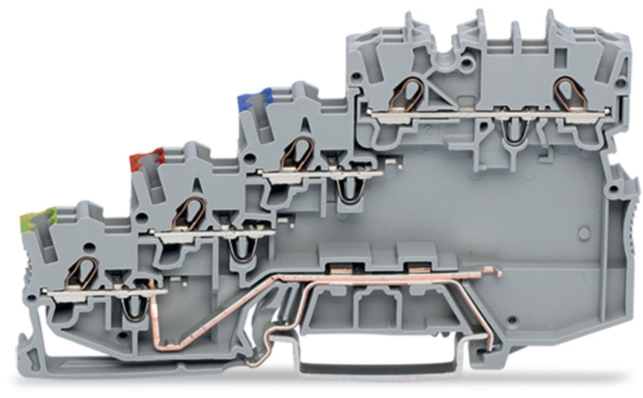 4-conductor sensor terminal block; with ground contact; with colored conductor entries; 1 mm; Push-in CAGE CLAMP; 1,00 mm; gray