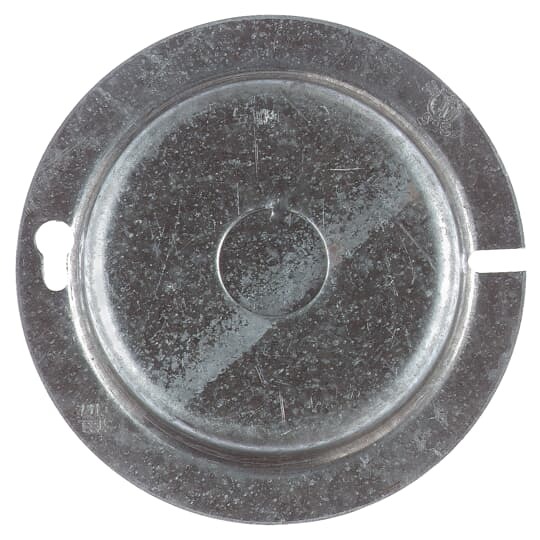 Octagon Box Cover,3.5 Cubic Inches, 4 Inch Diameter x 5/8 Inch Raised, 1/2 Inch Knockouts, Pre-Galvanized Steel, Flat, For use with Round Boxes