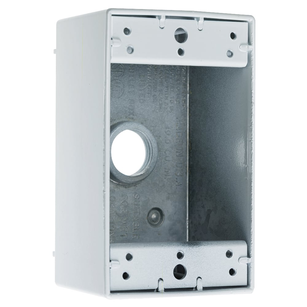 Weatherproof 1 Gang Box, 5 Hole 1/2, 17.0 Cu. In.,Gray (2 Holes Each End, 1 Hole in Back)