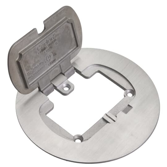 Single Door Cover for Round Floor Box, Stainless Steel, For use with GFCI and Duplex Devices