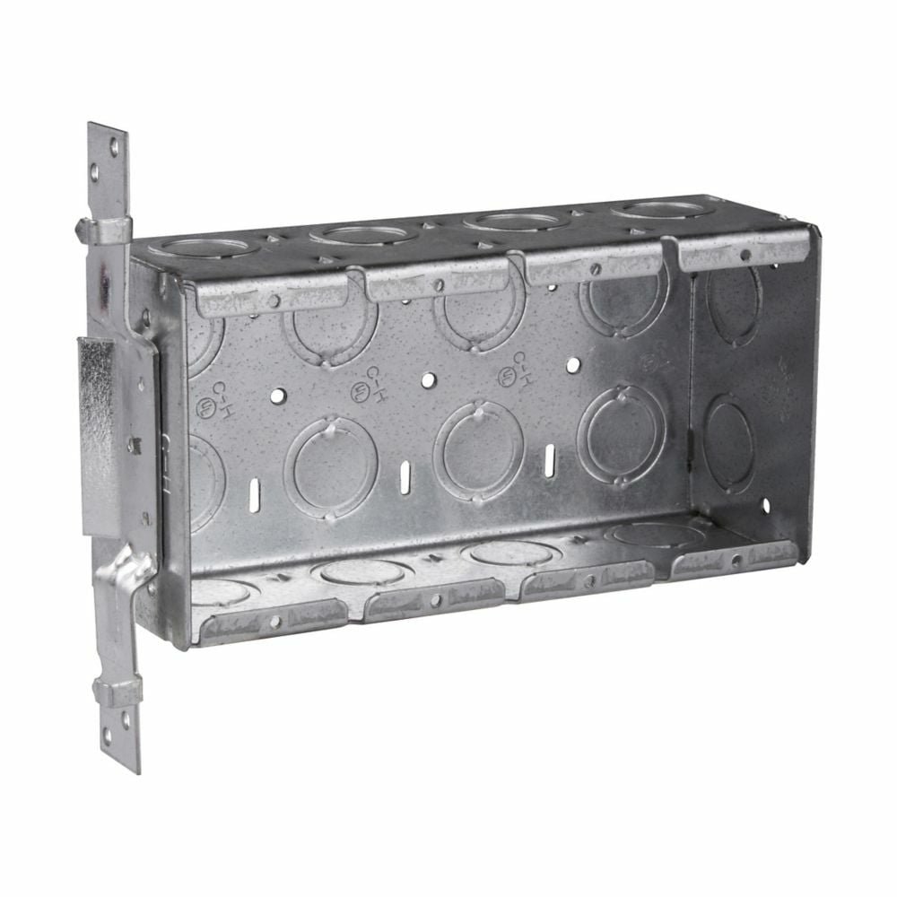 Eaton Crouse-Hinds series Gang Box, (8) 1/2" and 3/4" concentric, VP, Conduit (no clamps), 2-1/2", (2) 1/2" and 3/4" concentric, Steel, Four-gang, (4) 1/2" and 3/4" concentric, Non-gangable, 62.0 cubic inch capacity