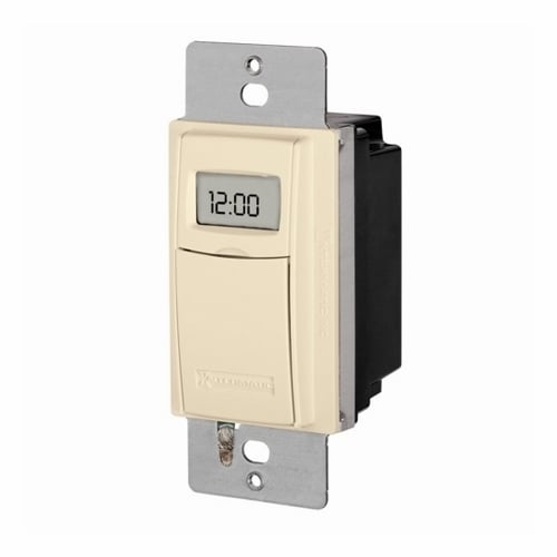 The 7D DIGTL PROGMBL WALL TIMER-ALMND The ST01 Series In-Wall Timers are easy-to-program, 4-button programmable timers that allow up to 40 event settings per week. The timers have an Astronomic feature for sunrise and sunset switching.