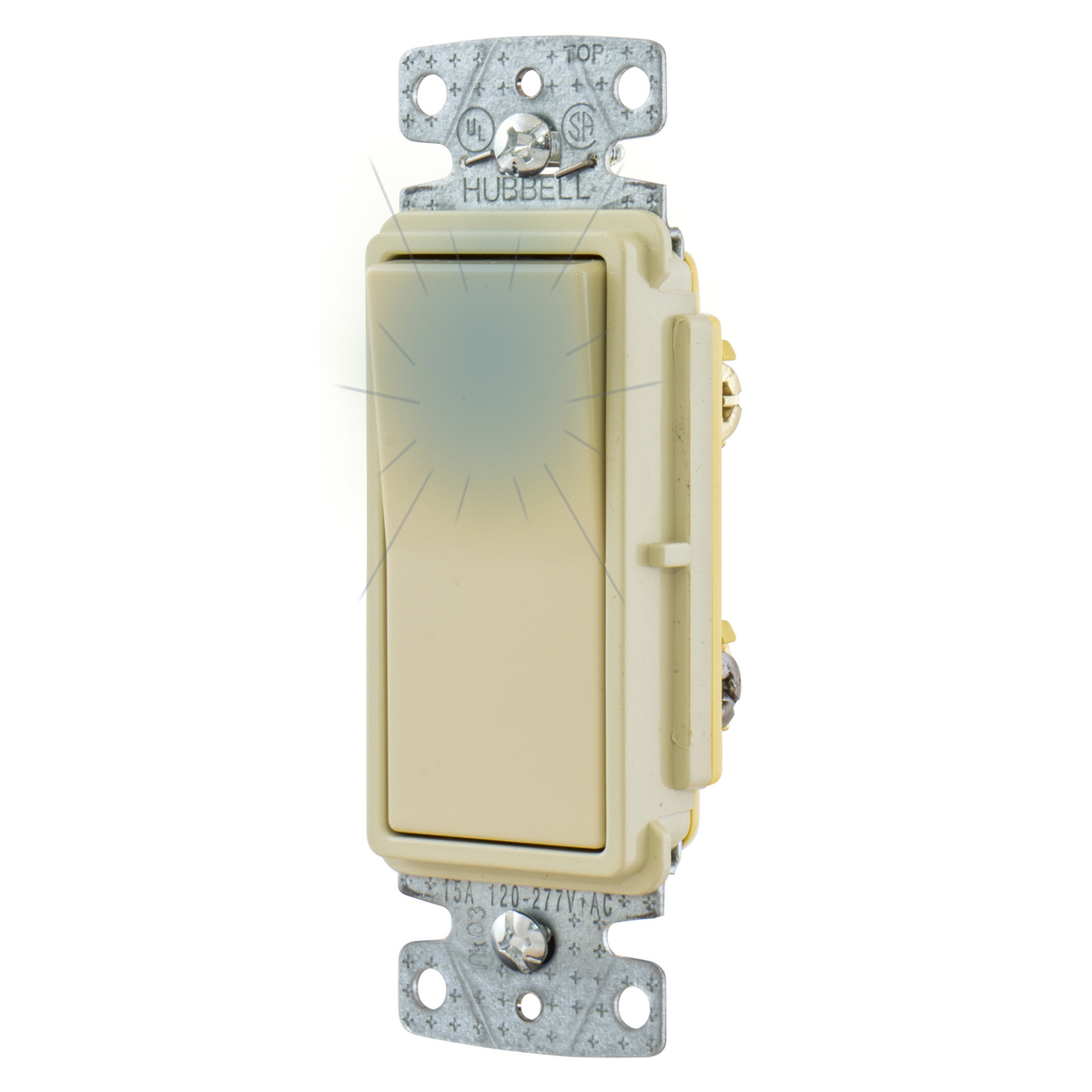 TradeSelect, Switches and Lighting Controls, Decorator Switch, Residential Grade, Rocker Switch, General Purpose AC, Illuminated Three Way, 15A 120/277V AC Push and Side Wired